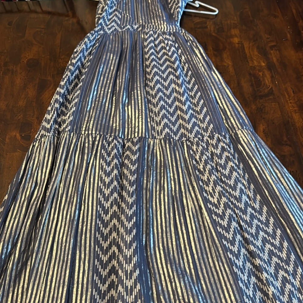 Elegant Blue and White Patterned Maxi Dress